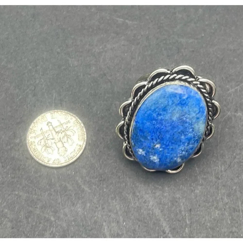 Sterling Silver Blue Oval Sodalite Ring Size 9.25 Bali Style Stamped 925 13.7 gr
